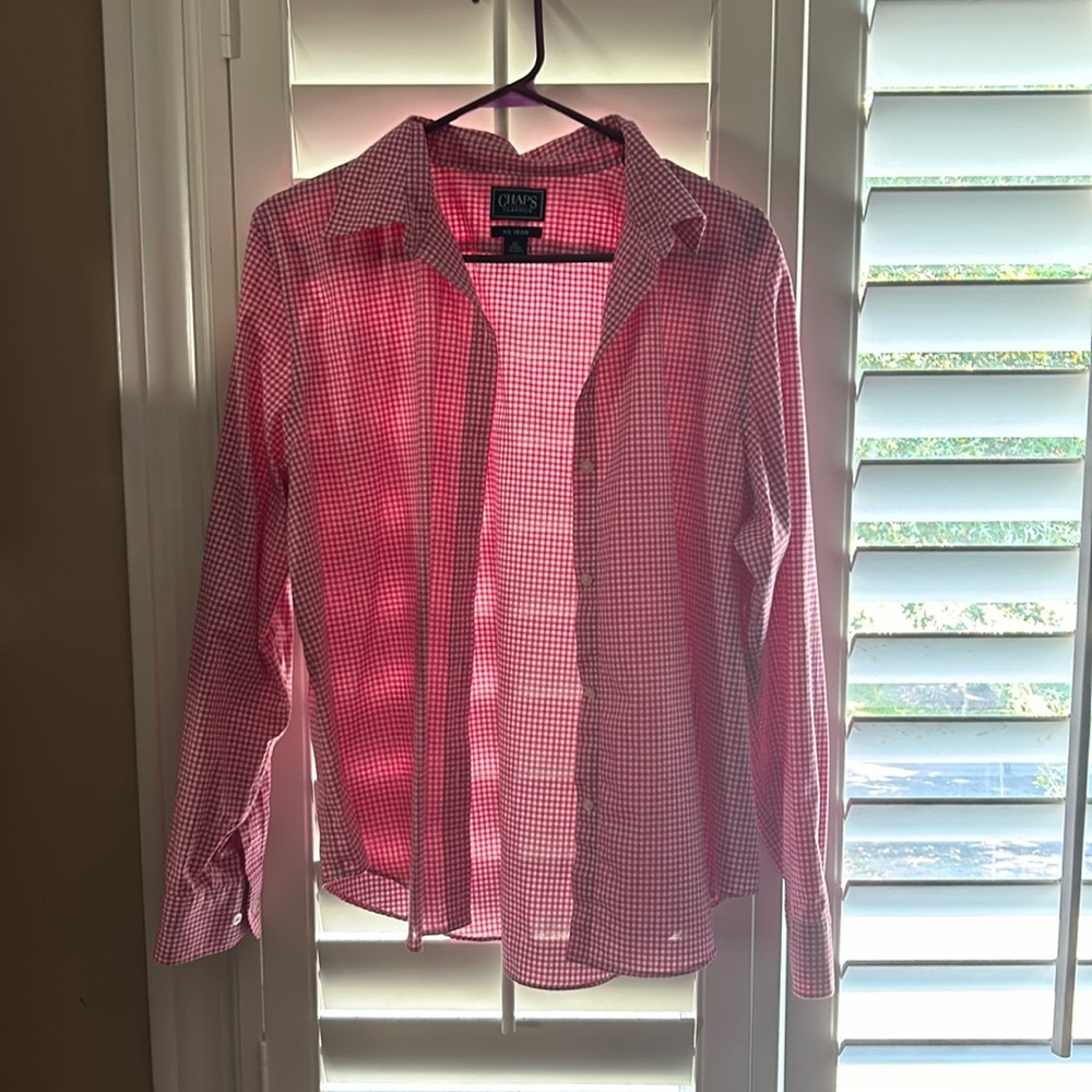 Chaps XL pink buffalo check button down
